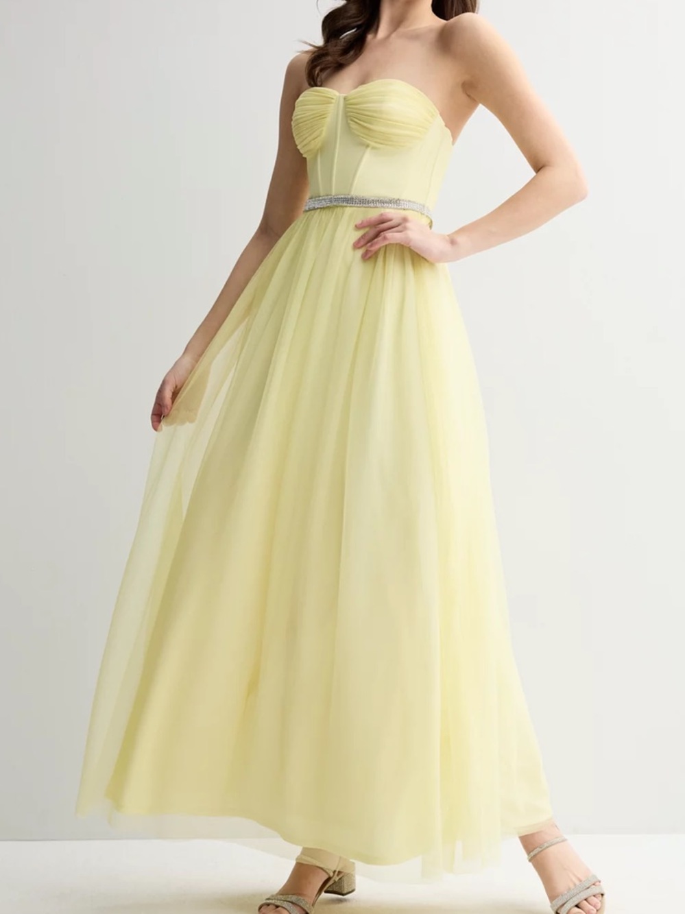 Strapless Yellow Tulle Evening Dress with Sash Sz 5/6